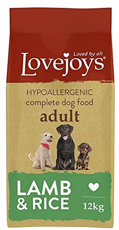 Lovejoys Complete Dry Dog Food Hypoallergenic Recipe, Lamb & Rice, 12kg - Wheat-Free Dried Dog Biscuits and Sensitive Dog Food Dry