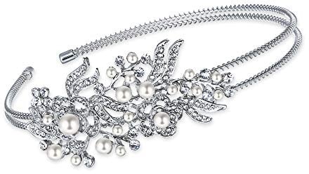 EVER FAITH® österreichischen Kristall künstliche Perle elegant Braut Haarband - klar-Silber-Ton N04447-1