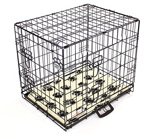 Cozy Pet Dog Cage with Metal Tray and Vet Bed 24 (61cm) Puppy Cage, Small Puppy Crate in Black Small Dog Crate 2 Lockable Doors Model DC24B + VB24C