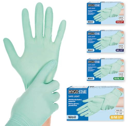 FRANZ MENSCH 100x Hygostar Einweghandschuhe Safe Light, Einmalhandschuhe Größe M, reißfeste Nitrilhandschuhe, puderfrei, latexfreie Gummihandschuhe, Handschuhe Einweg, Mintgrün in S, M, L & XL