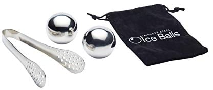 BarCraft Ice Ball Set, Stainless Steel, Pack of 2 Reusable Ice Cubes with Tongs and Storage Bag, Silver