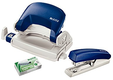 Leitz 55076035 Mini agrafeuse et perforatrice (pour jusqu'à 10 feuilles, avec agrafes, NeXXt) Bleu