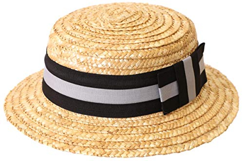 ILOVEFANCYDRESS Stroh BOOTFAHRER Hut MIT Schleife & Bogen QUALITÄT Schule ZUBEHÖR Mens & Ladies Hut IN 5 Styles KOSTÜM (GRAUES UND SCHWARZES Band)
