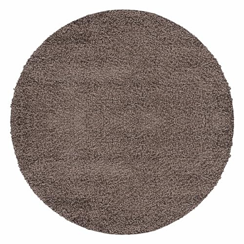 Carpetsale24 Runder Hochflor Teppich 200 cm Mokka, Flauschiger Wohnzimmerteppich, modern weich & stilvoll, für große Räume & zentrale Platzierung