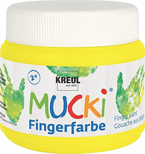 KREUL 23126 - Mucki leuchtkräftige Neon - Fingerfarbe, 150 ml in Quietsch gelb, auf Wasserbasis, parabenfrei, glutenfrei, laktosefrei und vegan, auswaschbar, vermalbar mit Pinsel und Fingern