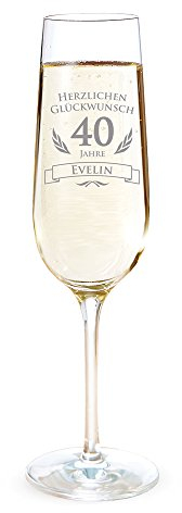 AMAVEL Sektglas mit Gravur zum 40. Geburtstag – Personalisiert mit [Namen] – Sektflöte als Geburtstagsgeschenk – Geschenkidee für Frauen – Glas für Sekt, Champagner und Prosecco – Sektkelch