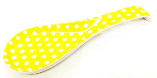 Fromeuropewithlove Yellow Dots Spoon Rest Ceramic Porcelain Yellow Large Spoon Rest Hand Decorated in UK