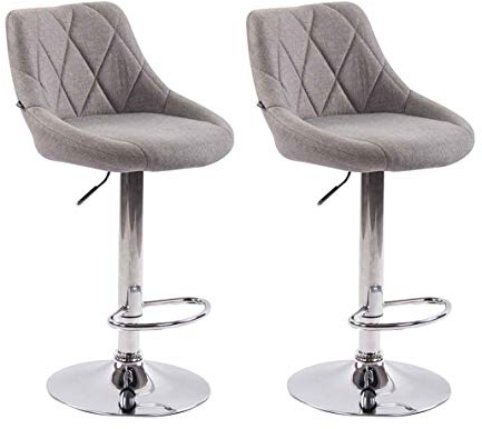 CLP 2er Set Barhocker Lazio Mit Stoffbezug I Höhenverstellbarer Und Drehbarer Hocker Mit Fußstütze In Chrom-Optik, Farbe:grau