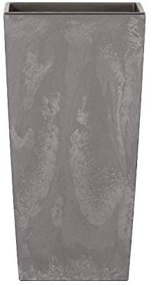 Maceta alta 19 L Prosperplast Urbi Square Effect de plástico CON depósito en color Gris claro, 44,9 (alto) x 24 (ancho) x 24 (profundo) cms