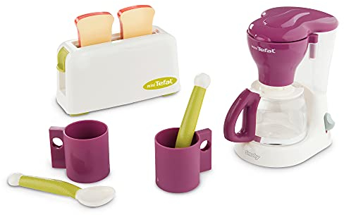 Smoby Tefal Petit Déjeuner - Accessoires de Cuisine pour Enfant - Grille Pain + Cafetière - 2 Tasses et 2 Cuillères - Jouet d'Imitation