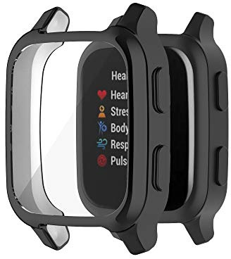 TenCloud Hüllen kompatibel mit Garmin Venu Sq 2/Venu Sq Hülle, Displayschutzfolie Folie Rundum-Schutzhülle Watch Cover Bumper Shell Cover für Venu Sq/Venu Sq Music (Schwarz)