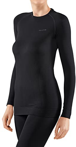 FALKE Damen Baselayer-Shirt Maximum Warm Round Neck W L/s Sh Funktionsmaterial schnelltrocknend 1 Stück, Schwarz Black 3000, M