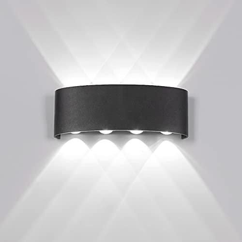 Elitlife 8W LED Wandleuchte Innen Außenleuchte IP65 Wasserdichte Außenwandleuchten Innen/Aussen Wandlampe Modern Up Down Aluminium Wandleuchte (8W Schwarz/Kaltesweiß)