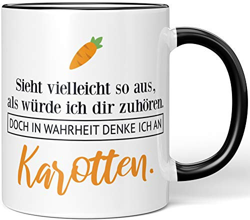 JUNIWORDS Tasse, Sieht vielleicht so aus, als würde ich dir zuhören. Doch in Wahrheit denke ich an Karotten (1001598), Wähle Farbe, Schwarz