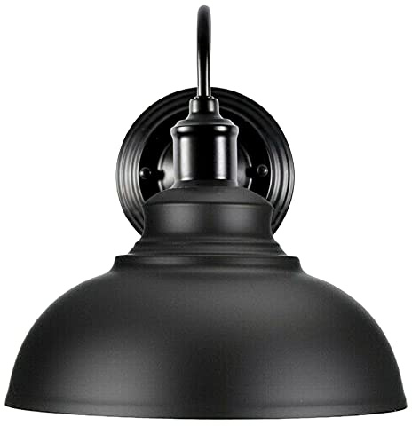 LEDSone Wandlampe 1 flammige E27 Vintage Wandleuchte im Industrial Design Retro Lampe aus Metall Gelbes Messing Lampenschirm innen Loft-Wandlampen (Schwarz Mit Glühbirne)