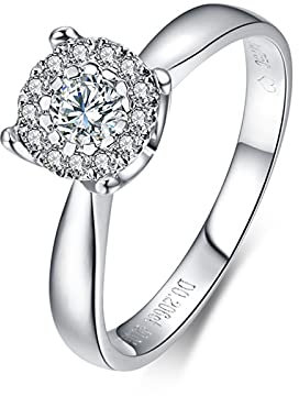Daesar 750 Weißgold Ring für Damen Solitär Ring mit 0.2ct Diamant, Weißgold Trauring Verlobungsring Größe 53 (16.9)