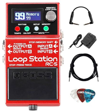 Boss RC-5 Loop Station Bundle with Gearlux Power Supply, Instrument Cable, Patch Cable, and Picks