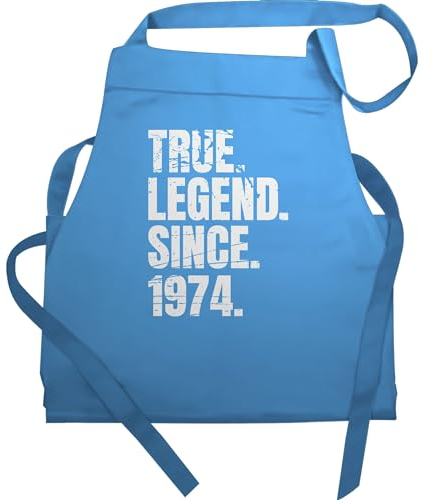Schürze Geschenk - 50. Geburtstag - True Legend since 1974 Vintage - 60x87 - Hellblau - 50 jahre kochschürze zum 50er 50sten 50.geb fifty (50) 50iger für jährige 50zigster 50ter 50igsten ideen