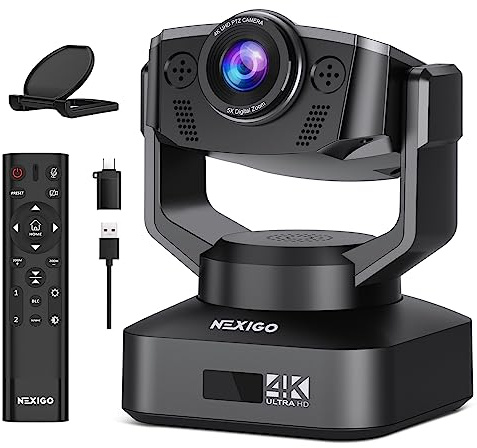 Zoom Zertifiziert, NexiGo N990 4K PTZ Webcam, Video Konferenz Kamerasystem mit 5X Digitalzoom, Positionsvoreinstellung, Dual-Stereo-Mikrofone, 3,5mm Audioanschlüsse für Externe Mikrofone