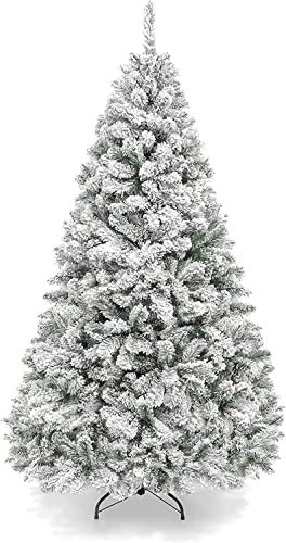 Asinse 7FT Snow Flocked Christmas Tree - Premium Artificial Spruce Christmas Tree with White Heavy Snow Flocking Lightweight and Easy to Assemble with Christmas Tree Metal Stand 1000 Tips