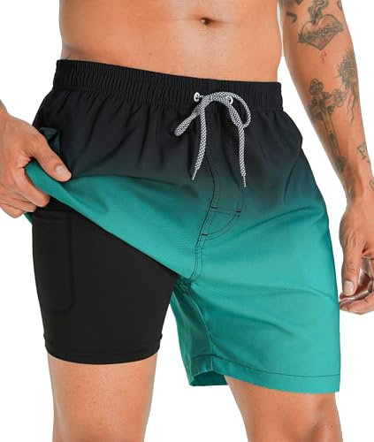 APTRO Costumi Pantaloncini da Bagno Uomo Mare Surf Piscina Stampa Hawaiana Estiva Grande Asciugatura Rapida Con Fodera in Rete Dissolvenza Verde MK183 XL