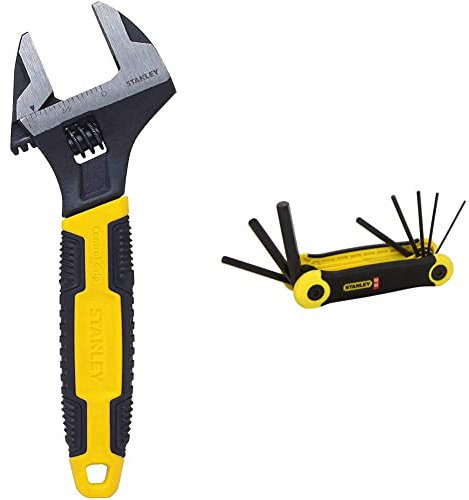 Stanley MAXSTEEL Adjustable Wrench 30 x 200 mm Protective Phosphate Finish and Ergonomic Bi Material Handle 0-90-948 Metic Folding Hex Key Set Pocket Size (8 Pieces) 2-69-264, Pack of 1