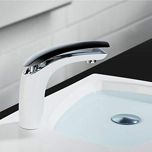 Waschbecken Einhebelmischer Armatur Wasserhahn Bad Armatur Weiß Waschtischmischbatterie für Badezimmer Waschbecken Kalt Warmwasser Mischbatterie Griffe mit Zink Legierung