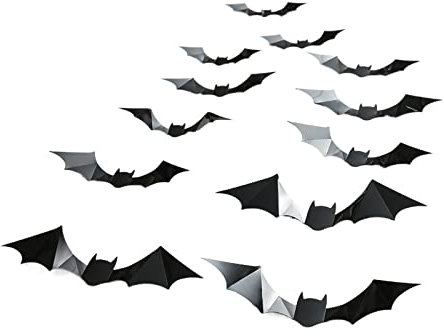 YUEMOL Halloween-Wanddekoration 96 STÜCKE Halloween-Fledermaus-Wandaufkleber, 3D-Stereo-Schwarz-Fledermaus-Aufkleber, Festival-Party-Wanddekoration, Geisterfestival-Szenen-Layout-Wandaufkleber(A)