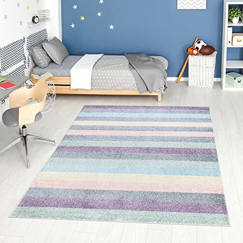 carpet city Teppich Kinderzimmer - Jugendzimmer-Teppich - 80x150 cm - Multi - Modern Streifen-Muster - Kinderteppich Kurzflor - Moderner Teenager-Teppich