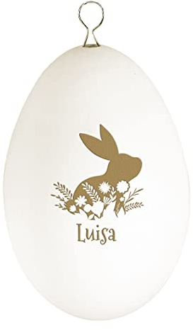 Herz & Heim® Gravierte Ostereier zum Aufhängen/verschiedenen Motive/mit Wunschname/Dekoration Osterhasen Silhouette