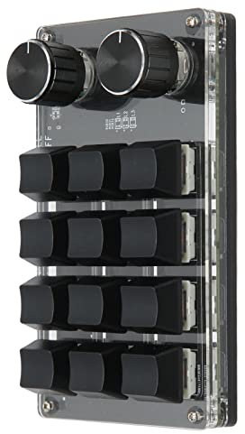 ASHATA Mechanische -Einhandtastatur, Programmierbare Tastatur, Kabelgebundenes USB-programmierbares Makro, 12 Tasten, 2 Knöpfe, RGB, Hellblau, Schalter, PC, Universell