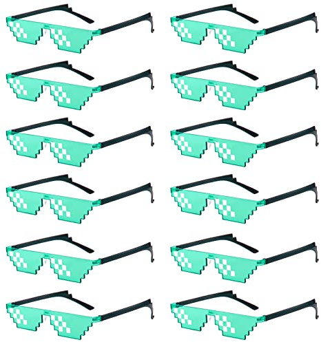 SUNOVELTIES 12 Stück grüne Thug Life Party Sonnenbrille 8 Bit gemischte mehrfarbige Mosaik Gamer MLG Foto-Requisiten Brille für Erwachsene und Jugendliche