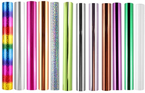 12 Stück Glimmer-Heißfolie, metallische Vielfalt, schöne Diamantfarbe, Fieberrollen, Heißstempelfolie, Folie mit Laserdrucker und Laminiertoner, reaktive Folie für Scrapbooking, Papierhandwerk