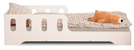 smartwood TILA 6 Kinderbett 90x160 mit Lattenrost und Rausfallschutz - Neuheit - Holz Kinderbett für Jungen & Mädchen, vielseitiges Montessori Bett mit Rausfallschutz und Lattenrost 160x90 cm - Weiß