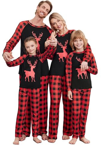Ekouaer Pigiama Famiglia Natale Pigiami Abbinati Coppia Fidanzati Sleepwear Set Merry Christmas Indumenti da Notte Felpa Senza Cappuccio + Pantaloni Larghi Natalizia Pigiama Pile Donna Invernale