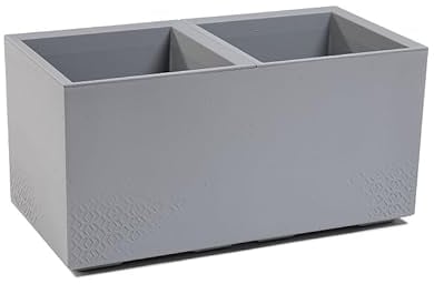 Kreher XL Pflanzkasten Karo in verschiedenen Formaten und Farben. Tolle Beton Optik in Grau oder Anthrazit! Aus robustem recyceltem Kunststoff! (72 Liter (rechteckig) Grau)