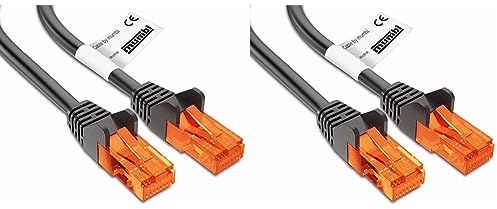 mumbi LAN Kabel 20m CAT 5e Netzwerkkabel CAT5e Ethernet Kabel Patchkabel RJ45 20Meter, schwarz (Packung mit 2)