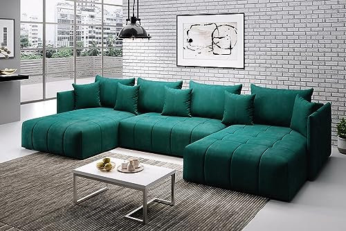 Sofanatic New Large U-Shape Sofa Bed With Storage FREE ASSEMBLY & Delivery - Sleeper Sofa (Green)