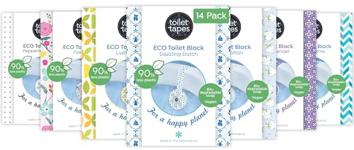 Toilet Tapes - Bloc WC Adhésif Parfumé - Jusqu'à 90% Moins de Plastique - 220+ Chasses d'Eau - Alternative Pastille Chasse d'Eau et Pastille Réservoir Toilette - Assortiment, 1 unité (Lot de 14)