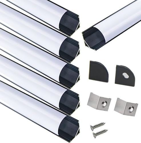 StarlandLed 6 Stück Schwarz LED Aluminium Profil V 45° 6x1m, LED-Kanäle und Diffusoren mit Endkappen und Befestigungsclipsen