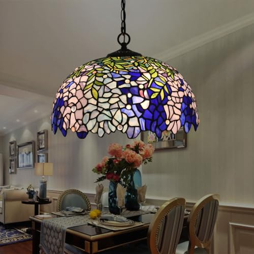 12 Zoll Retro Tiffany Küche Deckenleuchte Pendelleuchte Loft Glas Hängelampe Veilchen Vintage Küchenlampen 3 flammig Wohnzimmer höhenverstellbar Hängeleuchte für Schlafzimmer Cafe Bar E27