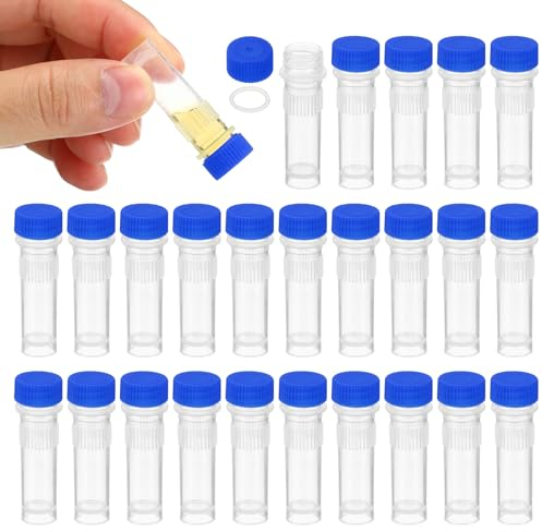 PATIKIL 1ml Tubes à Essai en Plastique, Lot de 25 Tubes Transparents Congelés Gradués avec Bouchon à Vis pour Laboratoire Scientifique, Bouchon Bleu