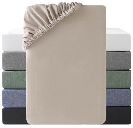 SOULFUL Spannbettlaken 200x200cm, 100% Gewaschene Baumwolle Bettlaken Spannbetttuch bis 25cm Matratzenhöhe, Atmungsaktiv mit Leinenartigem Griff, öKotex Zertifiziert-Aprikose