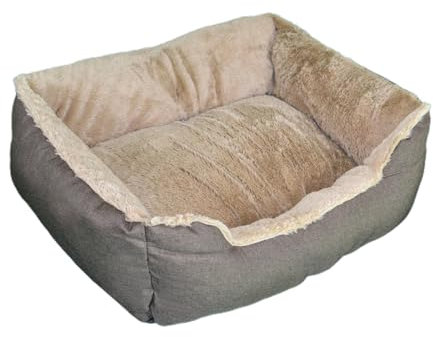 DEFACTO Hundebett, Hundekissen in Leinenoptik, Hundekorb, erhöhte Ränder, rutschfeste Unterseite (BRAUN, 120L x 90B x 30H)