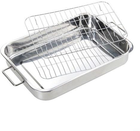 CARMOTTER Bräter-Set, Edelstahl, Rechteckig, Silber: Bräter, Grillrost mit Rost für Komfort (39 x 28 x 6 cm)