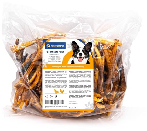 AnnonPet® Zampe di Gallina Pollo Essiccate. Snack per Cani ideali come Premietto e per l’Addestramento. Masticativi per cani Carne secca MAXI FORMATO 500 grammi