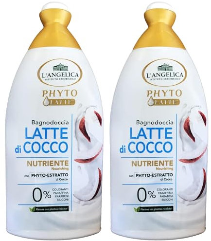 Bagnodoccia Phyto Latte, LATTE DI COCCO, Nutriente Con Phyto-Estratto Di Cocco. 0% Coloranti, Paraffina, Parabeni e Siliconi 500ml (2 Flaconi)