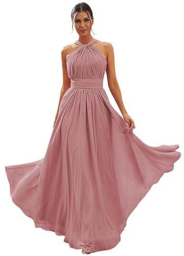 OFEECHUN Robe de demoiselle d'honneur plissée en mousseline de soie pour femme - Longue robe de soirée formelle, Dusty Rose., 48