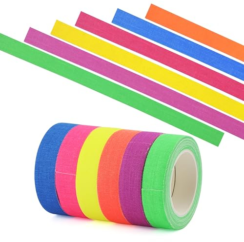 Sanrolax Lot de 6 rouleaux de ruban adhésif fluorescent multicolore pour décoration de fête, art créatif, projets de bricolage