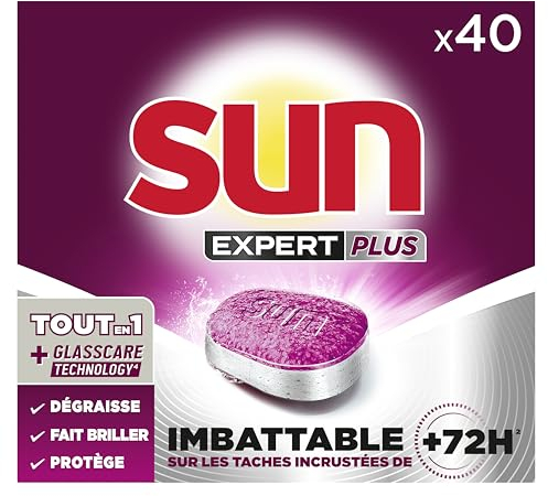 SUN - pastilles lave-vaisselle Tout en 1 Expert Plus - 40 tablettes - regular - imbattable sur les taches incrustées de + de 72h - Fabriqué en France
